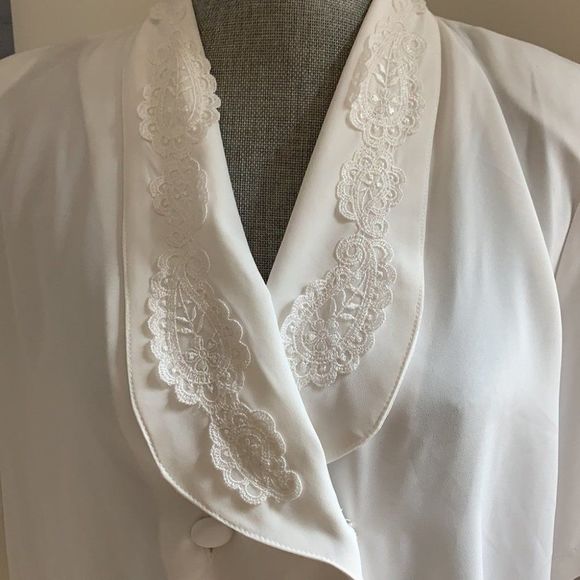 🌈 3/$20 Vintage 1980s  lace collar cottage core prairie white blouse - Picture 5 of 9